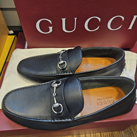 GUCCI Driver $895 Men\'s Black Leather With Horsebit Loafers UK 10.5 main image 7